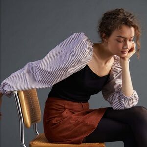 Anthropologie Maeve Open-Back Puff Sleeve Blouse